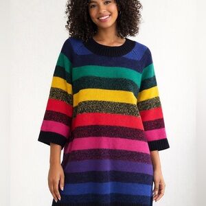 Y2K Original Venezia Sportswear Colorful Striped Sweater Dress OS